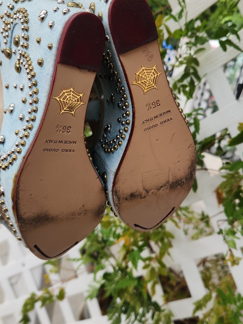 CHARLOTTE OLYMPIA Gene Studded Denim Wedge Sandals - Picture 7 of 10